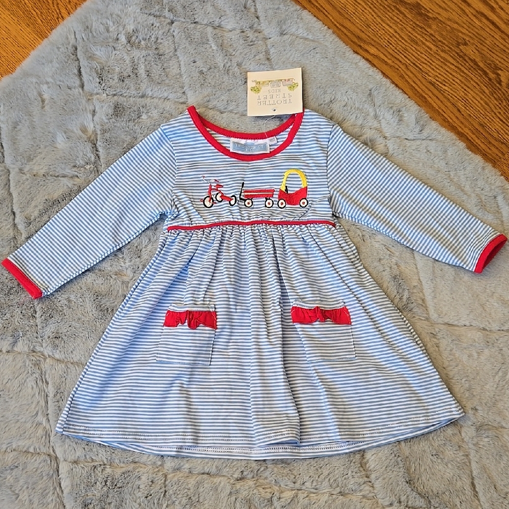 Trotter Street Kids Blue/White Striped Dress, Infant 18 Months, NWT